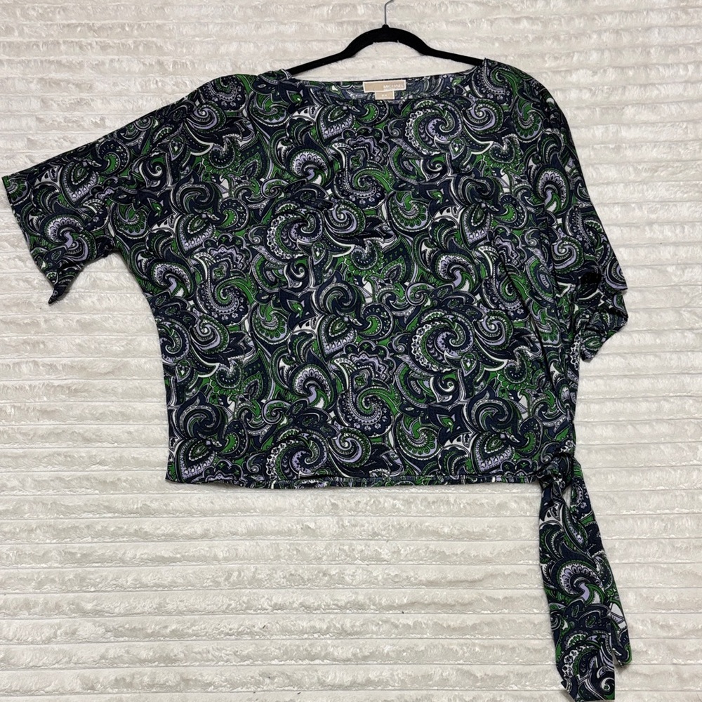 Michael Kors Black and Green Paisley Top